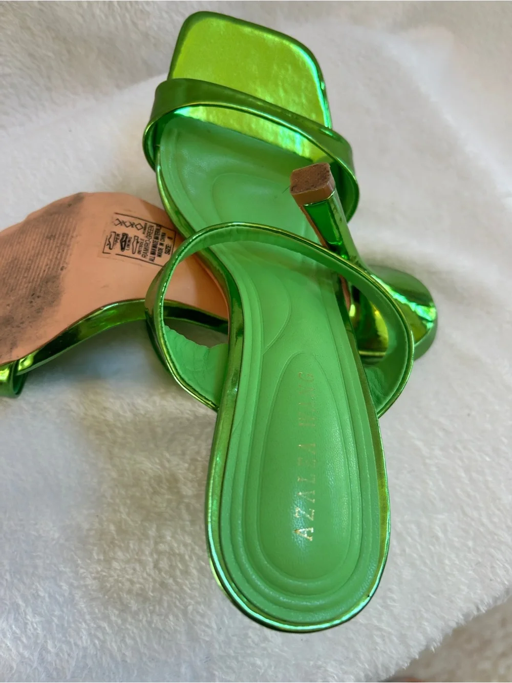 Metallic Green Strappy Square-Toe Heels